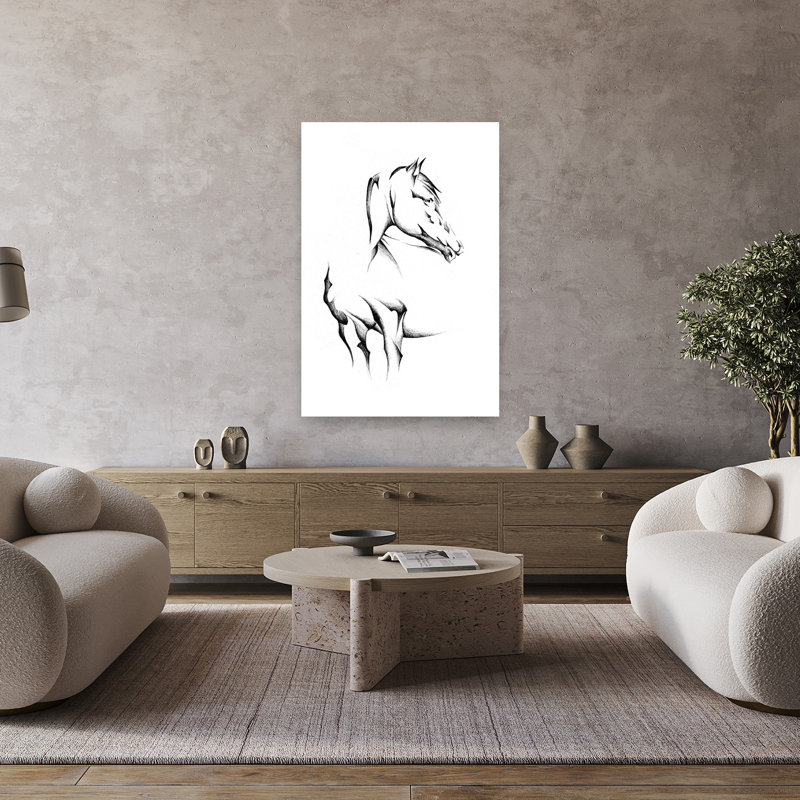Affiche murale élégante et moderne représentant un cheval abstrait., H 48 po x l 32 po