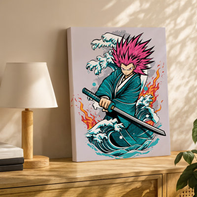 Canvas A Dynamic Anime Style Character Stands In A Powerful Pose Wall Art Wielding A Katana With Confidence The Character Has Striking Canvas Wall Art
