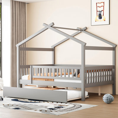 Lit double en bois avec lit gigogne simple
