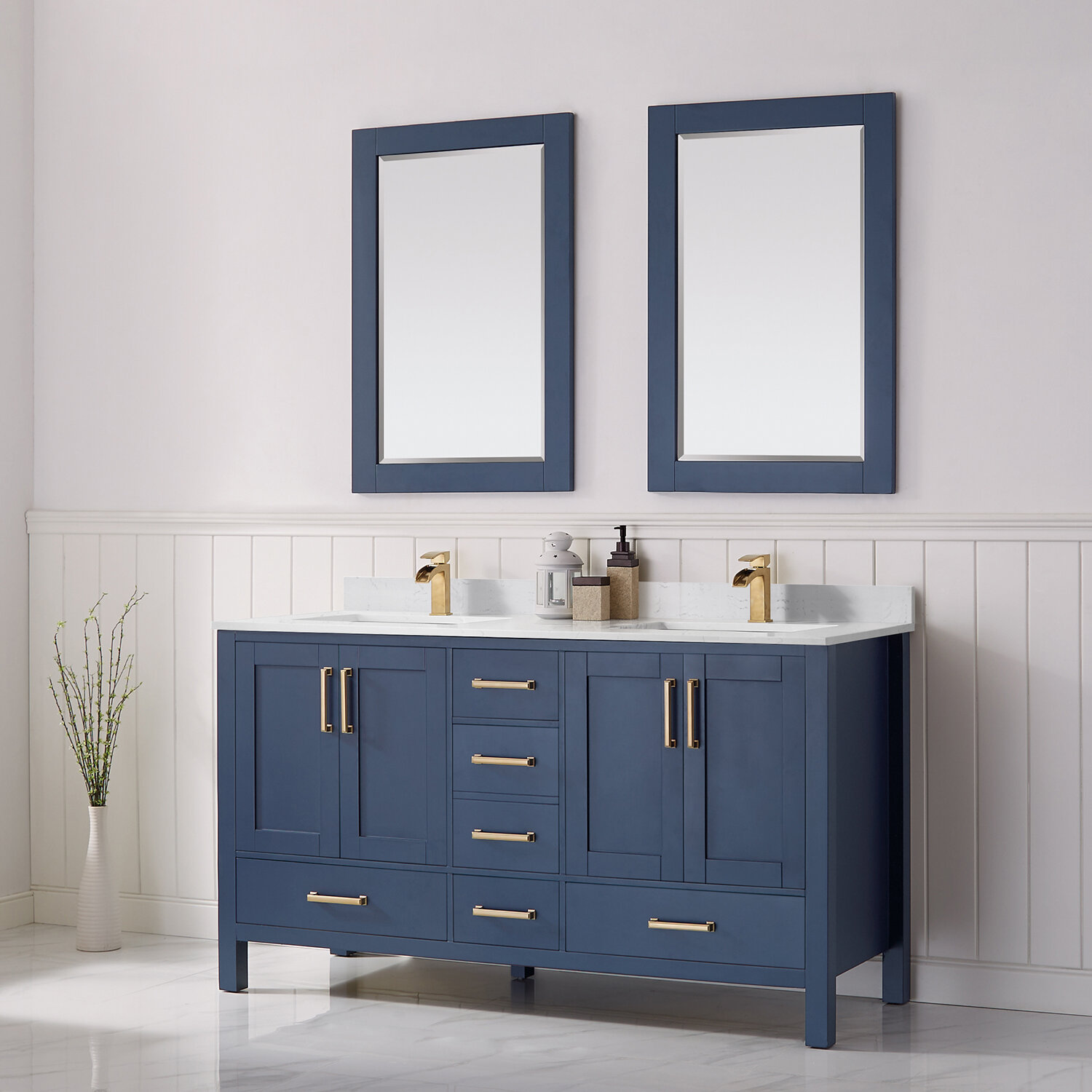 Everly Quinn Ryland 60'' Free-standing Double Bathroom Vanity with ...