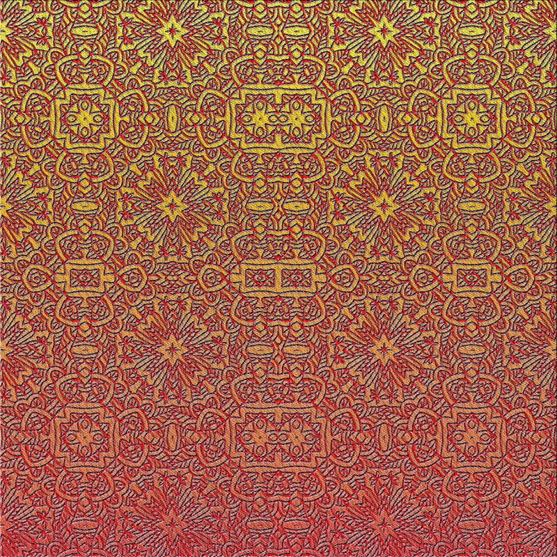 Tapis rouge/jaune à motifs, Carré 3 pi