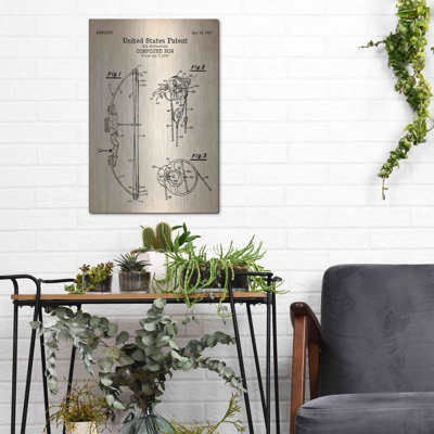 «Wall Compound Bow Blueprint Parchment», art mural en métal, 24 po x 36 po