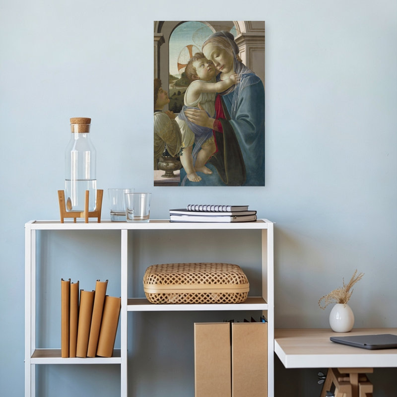 Virgin And Child With An Angel, 1475-85 Delicate Abstract Contemporary Landscape Wall Art Print by Sandro Botticelli - Wrapped Canvas Print