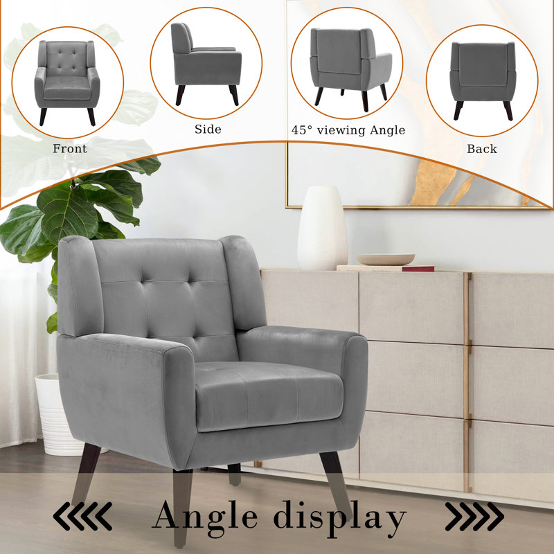 Fauteuil d'appoint Jaqueze, Velours gris velours