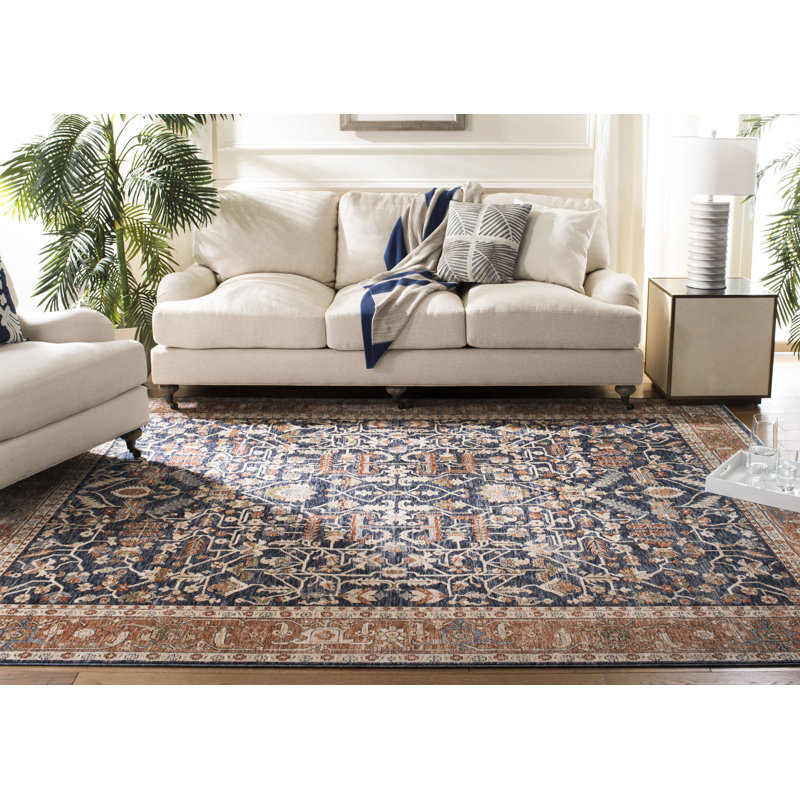 Lauren Ralph Lauren Navy Beige Hand-Knotted Synthetic Rug 4' x 6'