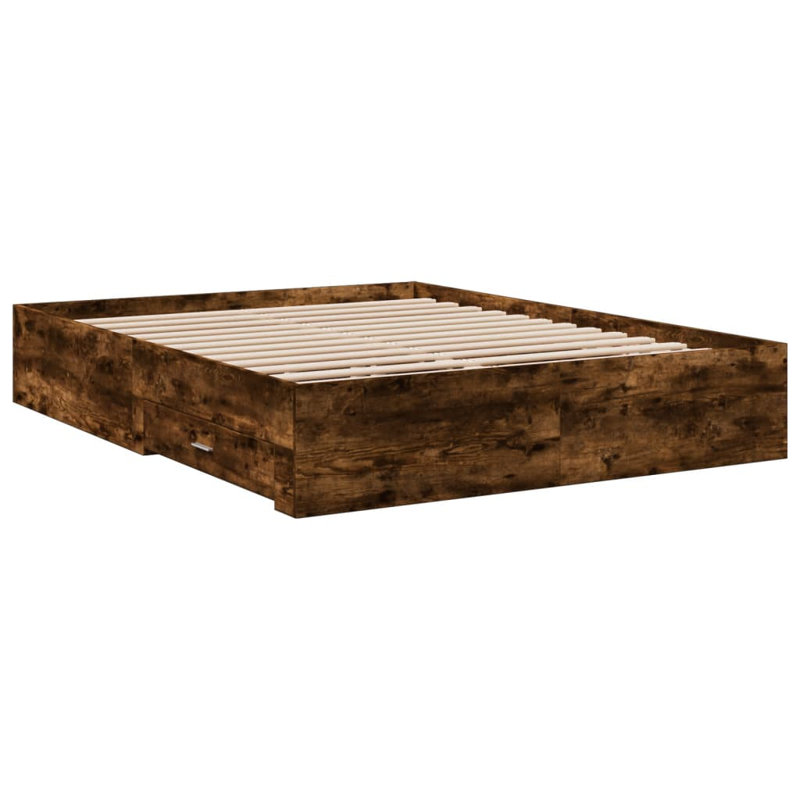 Vidaxl Bed Frame With Drawers Engineered Wood, European Kingsize (160 x 200cm), Smoked Oak
