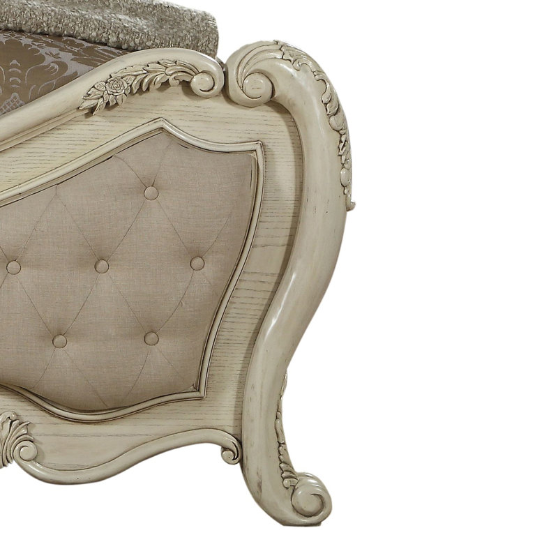Anastazia Button Tufted Standard Bed, Antique White, Queen