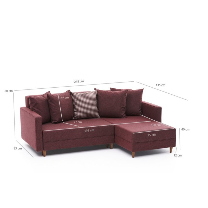 Canapé-lit Everdina, Accoudoir à droite (vu de face), 100 % polyester rouge bordeaux