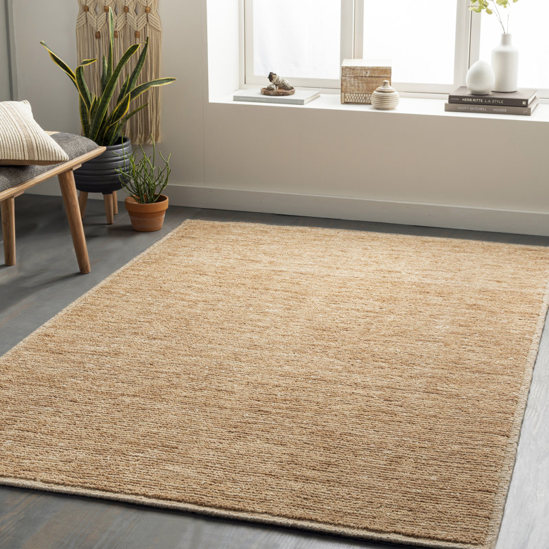 Tapis rayé en laine touffeté à la main brun clair Sabrine, Rectangle 12 pi x 15 pi