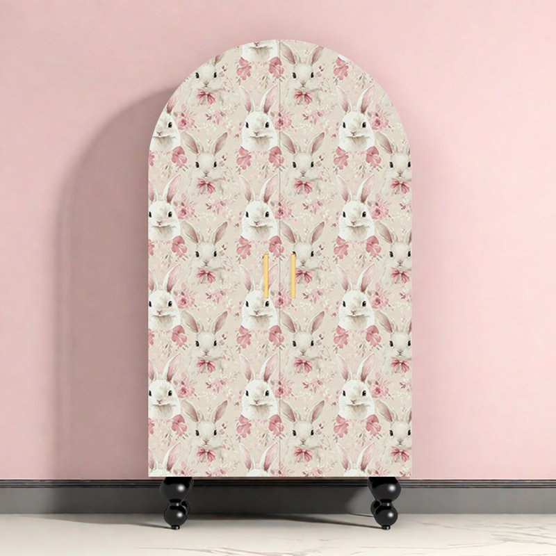 Armoire-penderie moderne à double porte arquée, Noir / Rose