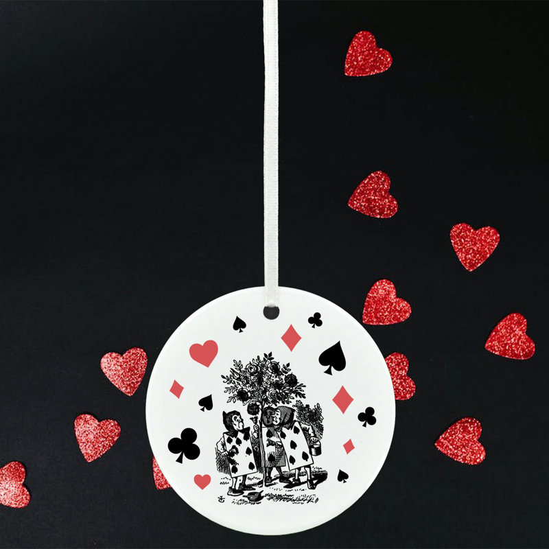 Painting Roses Alice In Wonderland Circle Shaped Ceramic Ornament Bauble