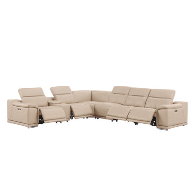 7-Piece L-Shaped Power Reclining Sectional In Genuine Leather – 4 Recliners