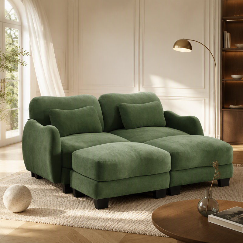 Canapé de soutien en chenille avec coussin de taille délicate et repose-pieds mobile, conception ergonomique incurvée, canapé modulaire facile à assembler pour le bureau du salon, vert