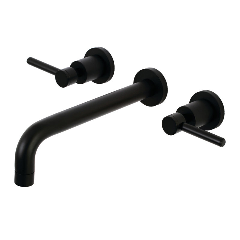 Kingston Brass Concord Two-Handle 3-Hole Wall Mount Roman Tub Faucet, Matte Black, Lever Handle