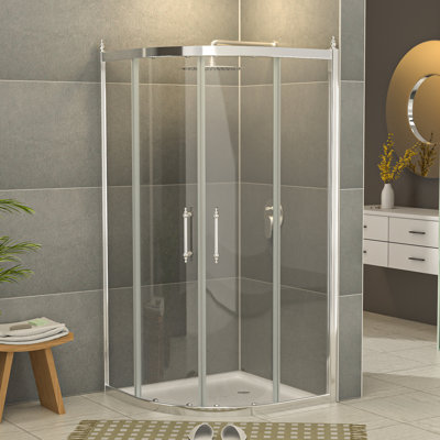 36 po x l 36 po x H 75 po Cabine de douche ronde à double cadre avec verre trempé transparent