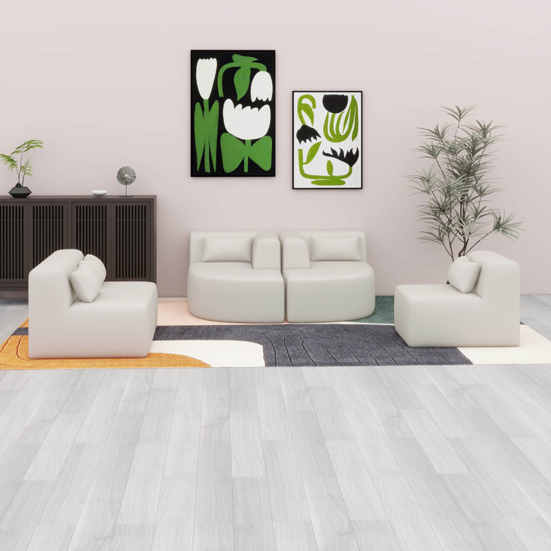 Canapé rembourré, siège profond, canapé modulaire moderne avec 2 chaises longues amovibles et 5 coussins, Beige