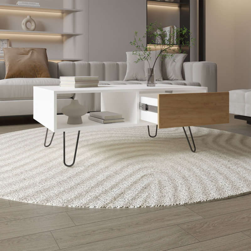Table basse de 39 po de large avec un tiroir, une tablette, rectangulaire et un salon Tori