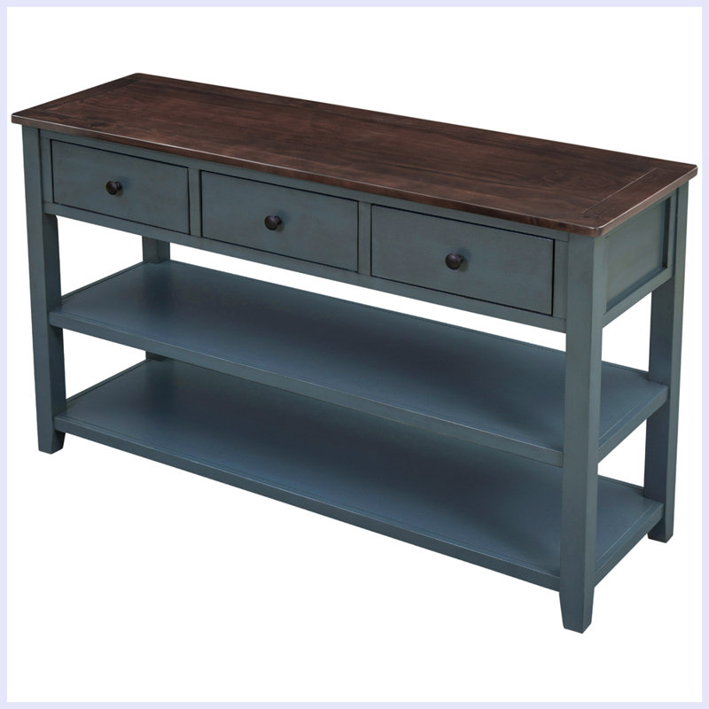 Console rétro avec deux tablettes ouvertes, Espresso, Marine