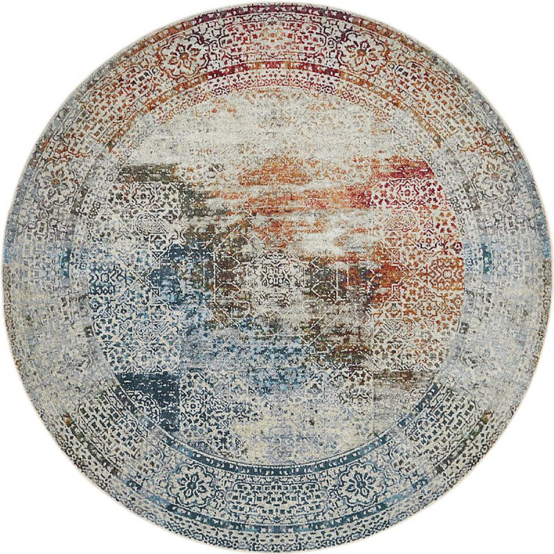 Tapis oriental crème / bleu Mulvihill, Rond 8 pi 4 po