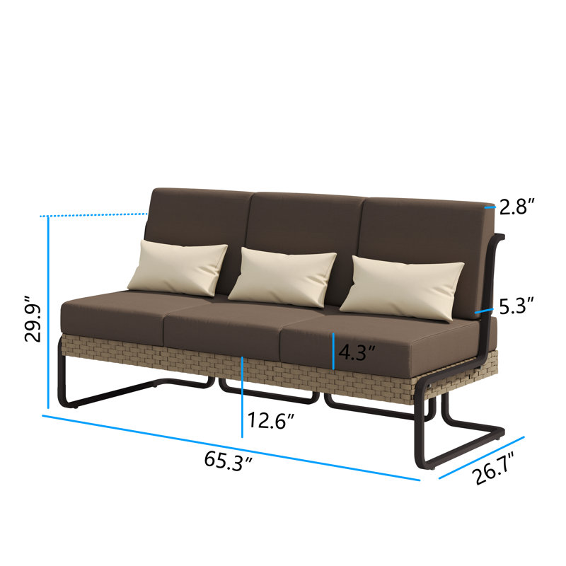 Canapé d'extérieur en aluminium et osier avec coussins et coussins, Brun, Black