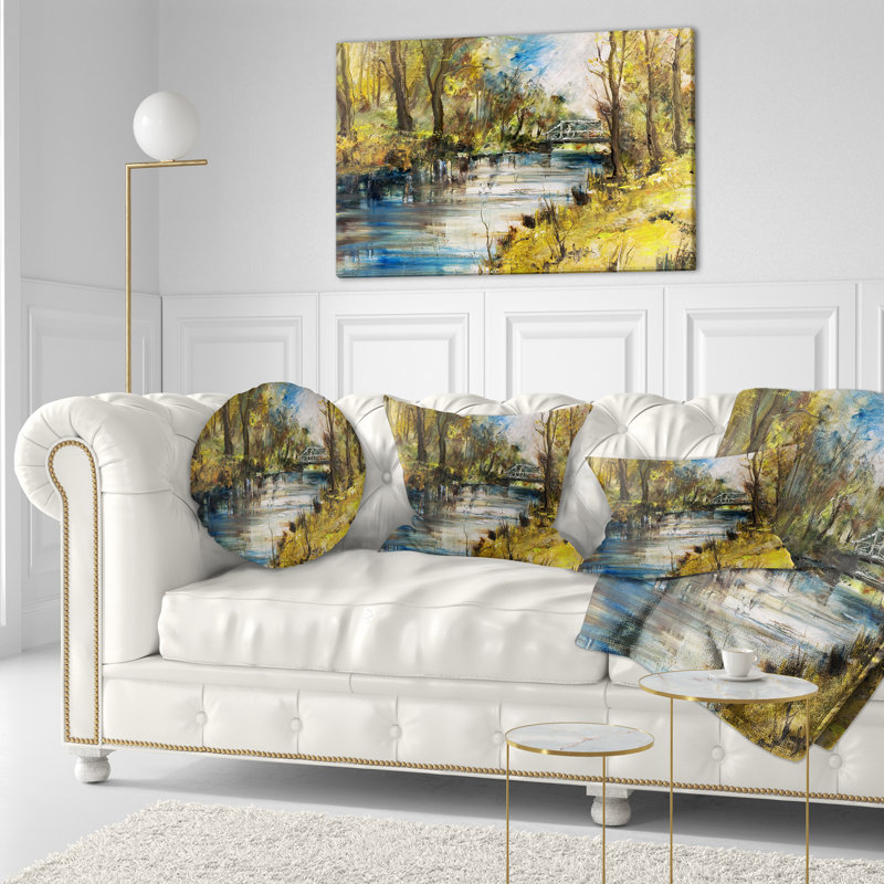 « bridge over river oil painting », reproduction d’art sur toile tendue, H 20 po x l 40 po x P 1po