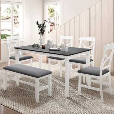 Design 6 repas, avec banc rembourré et 4 chaises, table rectangulaire en bois de 60 pouces avec sièges,