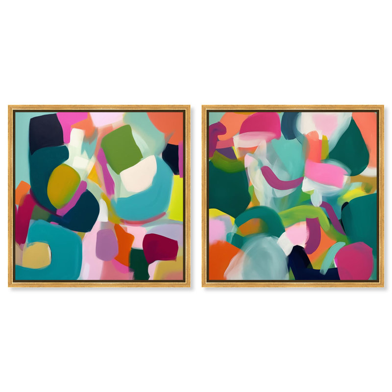 Ensemble de décorations murales modernes colorées Duo par Art Remedy, cadre doré, 12 x 12, H 13 po x l 13 po