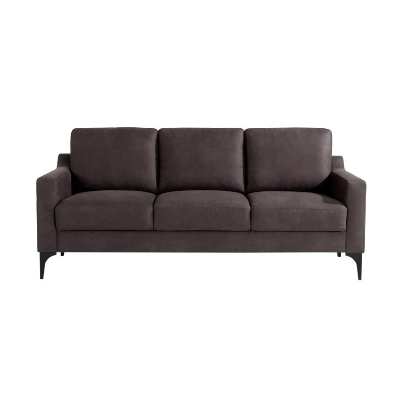 Turner 68.9" Square Arm Faux Suede Sofa, Charcoal Polyester, Black