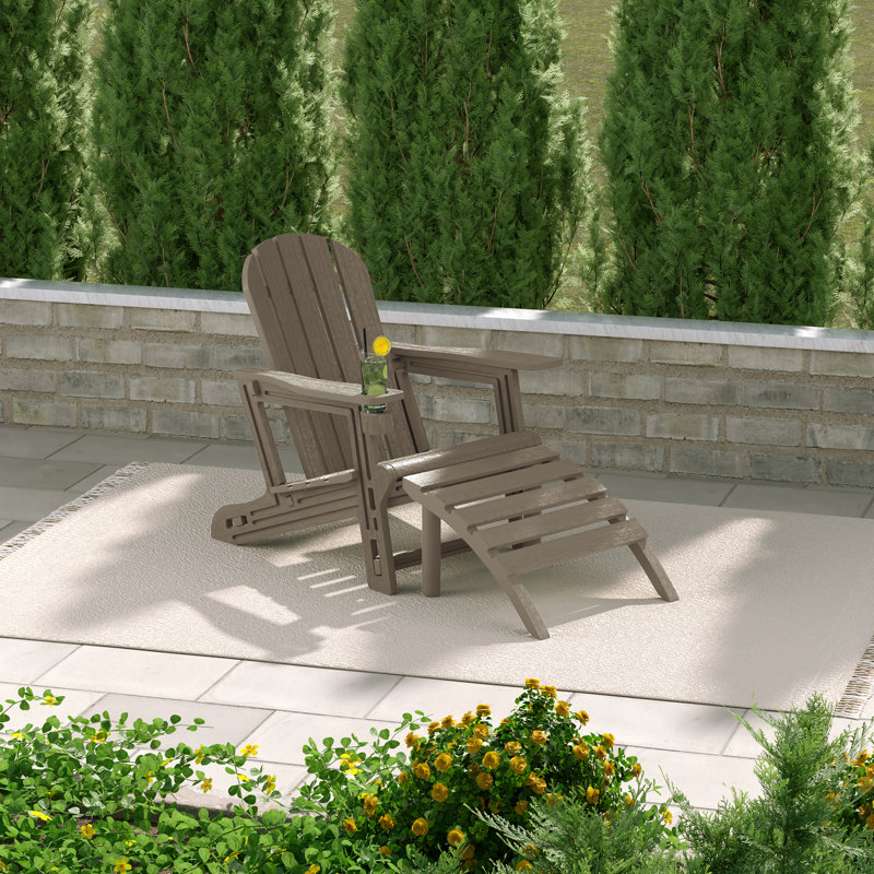 Outdoor Poly Adirondack Chair With Ottoman, Tan