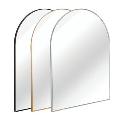 30X36 Inch Black Metal Framed Arched Bathrrom Mirror For Wall.