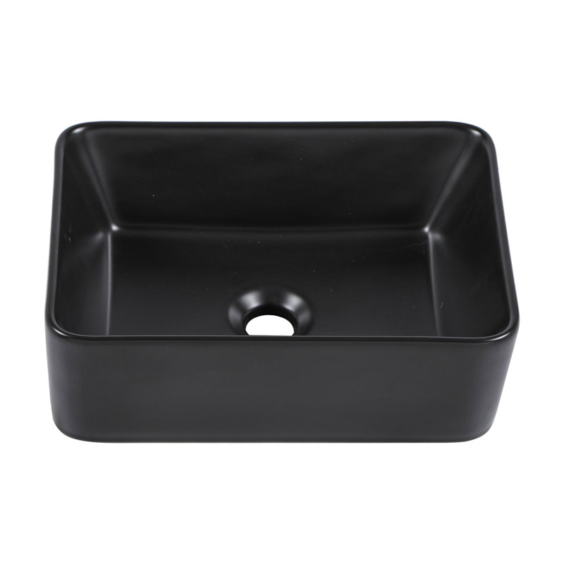 16'' x 12‘’ Vessel Sink, Black Rectangular Vitreous Ceramic Bathroom Sink, Above Counter Vanity Basin, Scratch & Heat Resistant, Easy to Clean