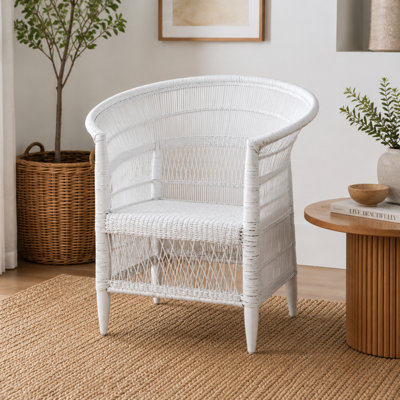 100% Solid Wood Frame Handwoven Natural Rattan Indoor Chair, Boho Farmhouse Accent Seating – Authentic African Craftsmanship