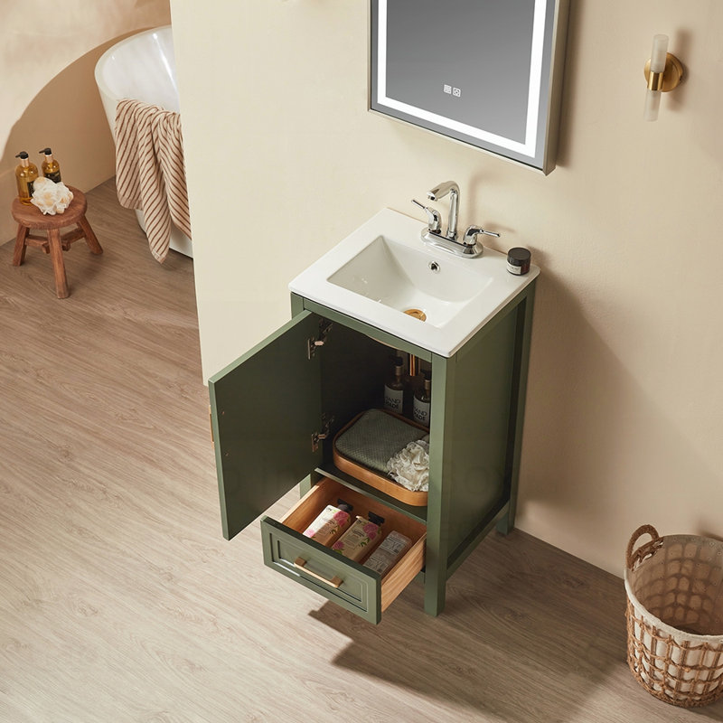Meuble-lavabo simple autoportant entièrement assemblé avec plateau, mécanismes durables et à fermeture en douceur, Vert
