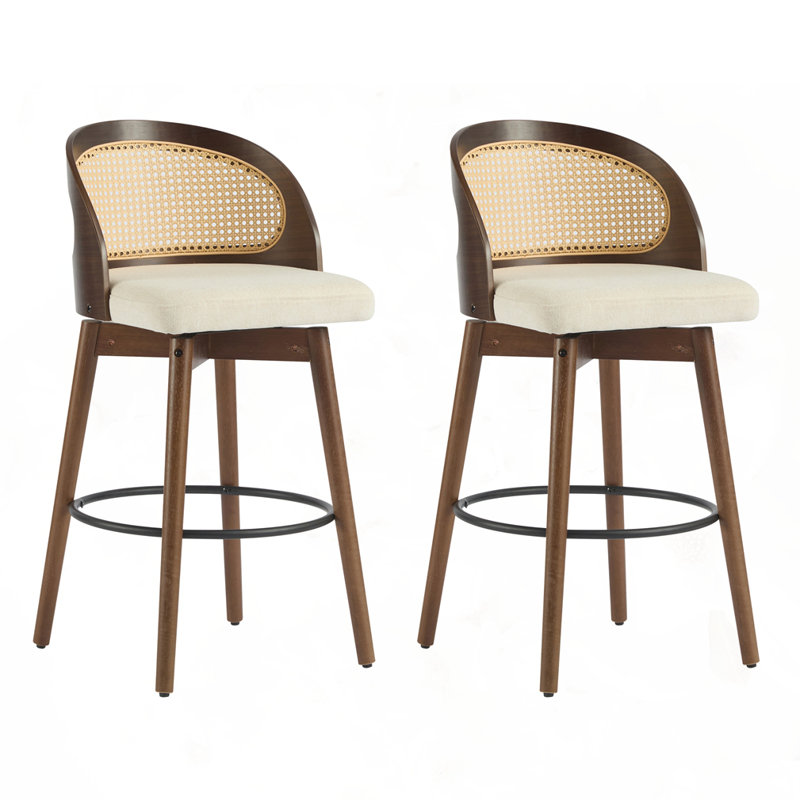 Ensemble de 2 tabourets de bar d'intérieur en bois, Noyer, Beige