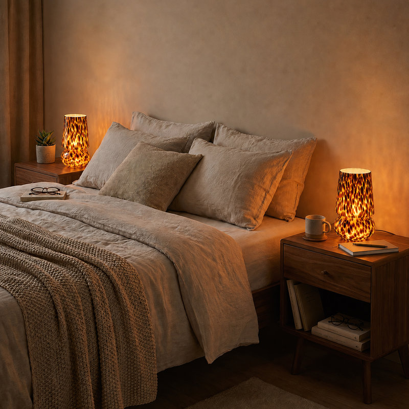 Lampe de table champignon en verre de 9,8 po fabriquée à la main avec interrupteur à intensité variable et support de lampe E12
