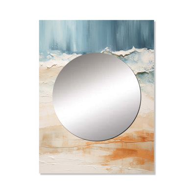 Beige And Blue Beach Tranquility I - Beach Decorative Mirror, Beige Wall Mirror, Printed Metal Art