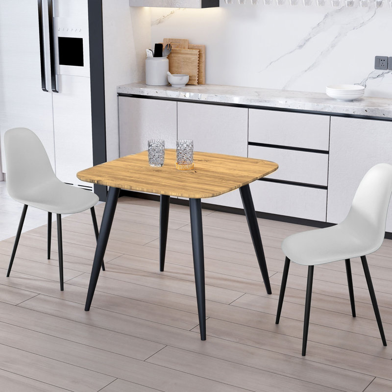 Aspen 3-Piece Dining Set - Compact Square Table & 2 Curved Plastic Chairs, White, Light Grey