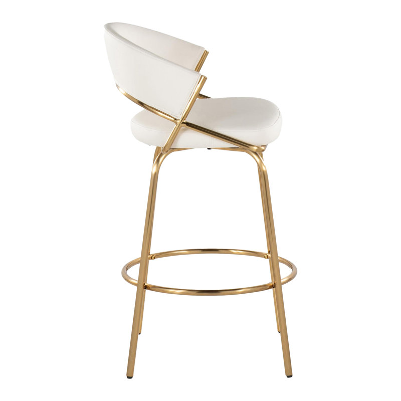 Contemporary Counter Stool, Beige Seat/Gold Frame