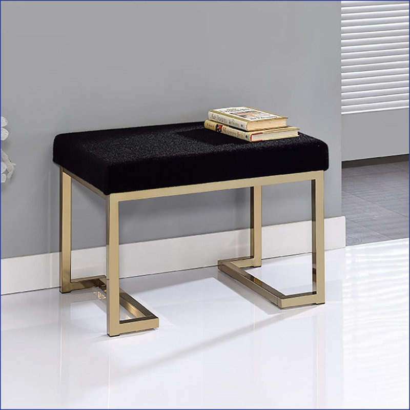 Repose-pieds avec siège en tissu noir Base en métal champagne | Moderne | Métal