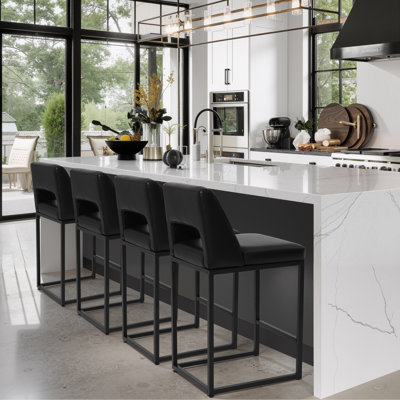 26 Inch Fresh Look Upholstered Faux Leather Couner Height Bar Stools With Metal Frame