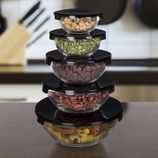 Ensemble de bols et couvercles en verre 10 pièces - avec plusieurs tailles de bols pour le rangement, la préparation des repas et le service