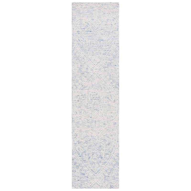 Greisofe Hand Tufted Wool/Cotton with Cotton Backing Floral Rug in Blue/Ivory, Runner 2'3" x 9'