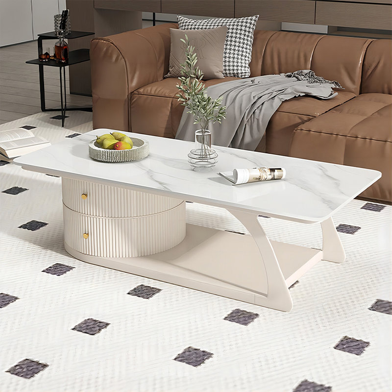 White Solid + Manufactured Wood Rectangular Coffee Table, White, 15.75" H x 47.24" W x 23.62" D