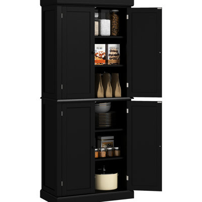 Black Pantry Cabinet, 72.5" With 4 Doors And Adjustable Shelves For Kitchen Use & Dining Room Cabinet Doors, Storage