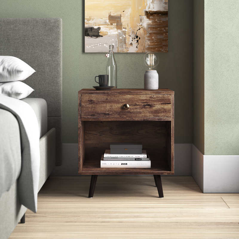 Monterey 50cm W Manufactured Wood Bedside Table, Rustic Brown
