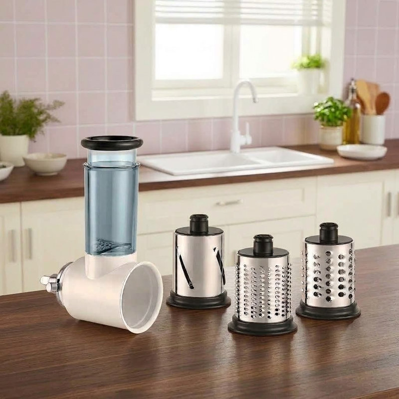 3-Drum Slicer Shredder Attachment Compatible with KitchenAid Stand Mixers, Vegetable Slicer and Cheese Grater, Top-Rack Dishwasher-Safe Drums