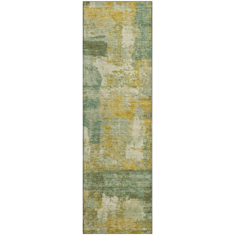 Premium Machine Washable Mayfield AMF2147 abstract Rug, Runner 2'3" x 7'6", Green