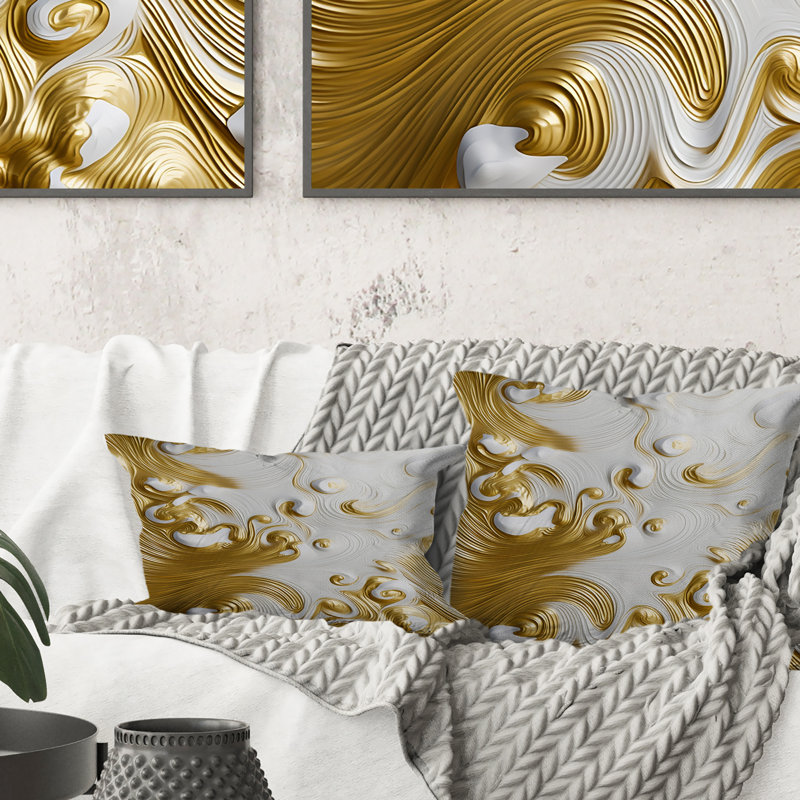 Smooth Gold Elegant Minimal Retro Glam Wave - Abstract Shapes Printed Throw Pillow