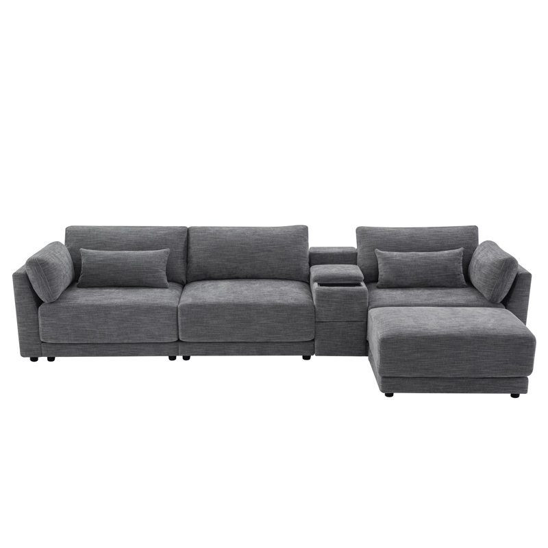 [VIDEO]124'' L-Shaped Sectional Sofa With Multi-Functional Storage Console, Grey Chenille