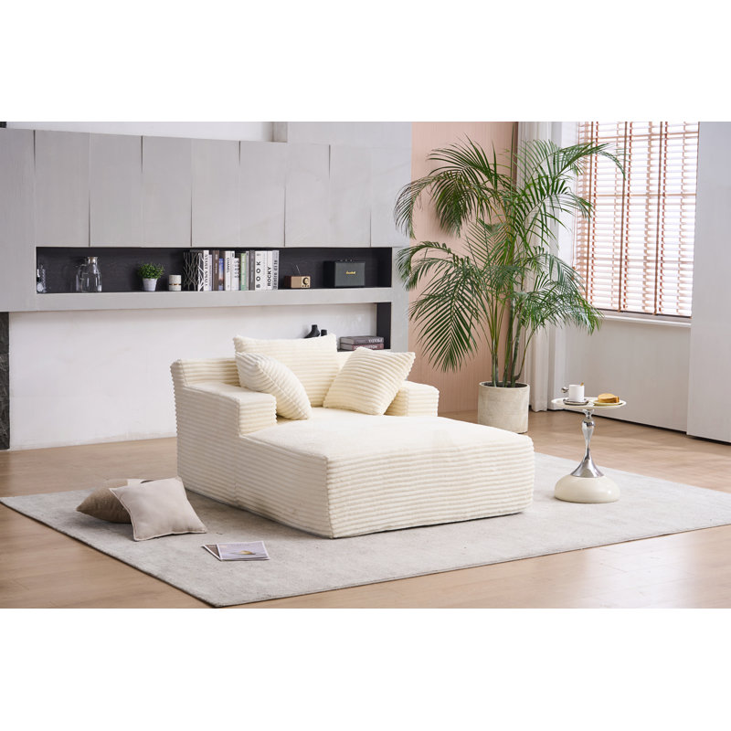 Canapé-lit moderne rembourré à assise profonde en velours côtelé, Beige